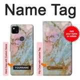 Google Pixel 4a Hard Case Rose Gold Blue Pastel Marble Graphic Printed with custom name