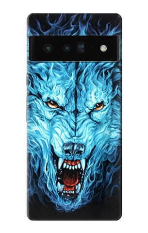 Google Pixel 6 Pro Hard Case Blue Fire Grim Wolf