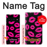 Google Pixel 6 Pro Hard Case Pink Lips Kisses on Black with custom name