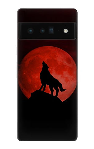 Google Pixel 6 Pro Hard Case Wolf Howling Red Moon