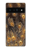 Google Pixel 6 Pro Hard Case Gold Peacock Feather