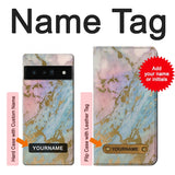 Google Pixel 6 Pro Hard Case Rose Gold Blue Pastel Marble Graphic Printed with custom name