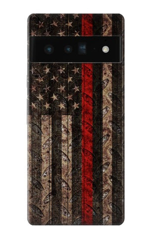 Google Pixel 6 Pro Hard Case Fire Fighter Metal Red Line Flag Graphic