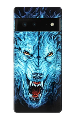 Google Pixel 6 Hard Case Blue Fire Grim Wolf