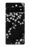 Google Pixel 6 Hard Case Japanese Style Black Flower Pattern