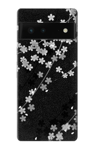 Google Pixel 6 Hard Case Japanese Style Black Flower Pattern