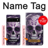 Google Pixel 6 Hard Case Purple Sugar Skull with custom name