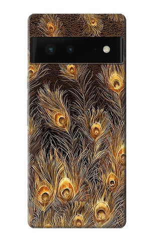 Google Pixel 6 Hard Case Gold Peacock Feather
