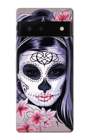 Google Pixel 6 Hard Case Sugar Skull Steam Punk Girl Gothic