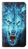 iPhone 7, 8, SE (2020), SE2 PU Leather Flip Case Blue Fire Grim Wolf