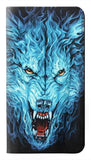 Motorola G Pure PU Leather Flip Case Blue Fire Grim Wolf