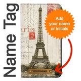 iPhone 12 Pro, 12 PU Leather Flip Case Eiffel Tower Paris Postcard with leather tag