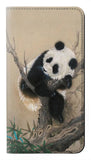 Samsung Galaxy A20, A30, A30s PU Leather Flip Case Panda Fluffy Art Painting