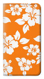Samsung Galaxy A13 4G PU Leather Flip Case Hawaiian Hibiscus Orange Pattern