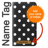 Samsung Galaxy A20, A30, A30s PU Leather Flip Case Black Polka Dots with leather tag