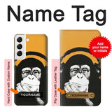 Samsung Galaxy S22 5G Hard Case Funny Monkey with Headphone Pop Music with custom name