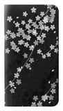 LG Stylo 6 PU Leather Flip Case Japanese Style Black Flower Pattern