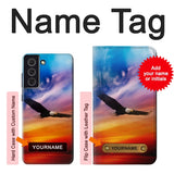 Samsung Galaxy S21 FE 5G Hard Case Bald Eagle Flying Colorful Sky with custom name