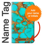 iPhone 13 PU Leather Flip Case Aqua Copper Turquoise Gems with leather tag