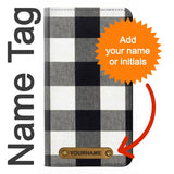 LG Velvet PU Leather Flip Case Black and White Buffalo Check Pattern with leather tag