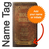 Apple iiPhone 14 Pro PU Leather Flip Case Holy Bible 1611 King James Version with leather tag