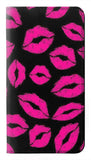Samsung Galaxy A42 5G PU Leather Flip Case Pink Lips Kisses on Black