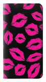 Google Pixel 6 PU Leather Flip Case Pink Lips Kisses on Black