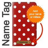Samsung Galaxy A22 5G PU Leather Flip Case Red Polka Dots with leather tag