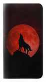 Samsung Galaxy A22 5G PU Leather Flip Case Wolf Howling Red Moon