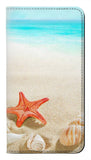 Samsung Galaxy A22 5G PU Leather Flip Case Sea Shells Starfish Beach