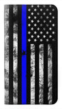  Moto G8 Power PU Leather Flip Case Thin Blue Line USA