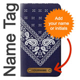 Apple iPhone 14 Pro Max PU Leather Flip Case Navy Blue Bandana Pattern with leather tag