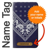 LG Velvet PU Leather Flip Case Navy Blue Bandana Pattern with leather tag