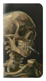 Motorola Moto G Power (2021) PU Leather Flip Case Vincent Van Gogh Head Skeleton Cigarette