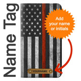 Apple iPhone 14 Pro Max PU Leather Flip Case Firefighter Thin Red Line Flag with leather tag