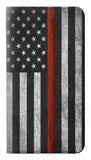  Moto G8 Power PU Leather Flip Case Firefighter Thin Red Line Flag