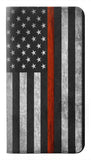 Apple iPhone 14 Pro Max PU Leather Flip Case Firefighter Thin Red Line Flag