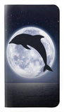 LG G8 ThinQ PU Leather Flip Case Dolphin Moon Night