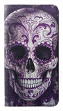 Samsung Galaxy A22 4G PU Leather Flip Case Purple Sugar Skull