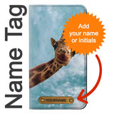 Samsung Galaxy A42 5G PU Leather Flip Case Cute Smile Giraffe with leather tag