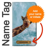 LG G8 ThinQ PU Leather Flip Case Cute Smile Giraffe with leather tag