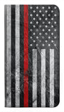 Apple iiPhone 14 Pro PU Leather Flip Case Firefighter Thin Red Line American Flag