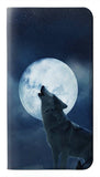 Samsung Galaxy A22 4G PU Leather Flip Case Grim White Wolf Full Moon