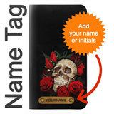 Apple iPhone 14 PU Leather Flip Case Dark Gothic Goth Skull Roses with leather tag