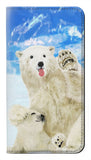 Samsung Galaxy A22 5G PU Leather Flip Case Arctic Polar Bear in Love with Seal Paint