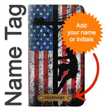 Samsung Galaxy A22 5G PU Leather Flip Case Electrician Lineman American Flag with leather tag