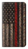 LG Velvet PU Leather Flip Case Fire Fighter Metal Red Line Flag Graphic