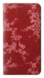  Moto G8 Power PU Leather Flip Case Red Floral Cherry blossom Pattern