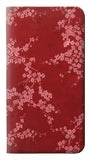 Samsung Galaxy A42 5G PU Leather Flip Case Red Floral Cherry blossom Pattern
